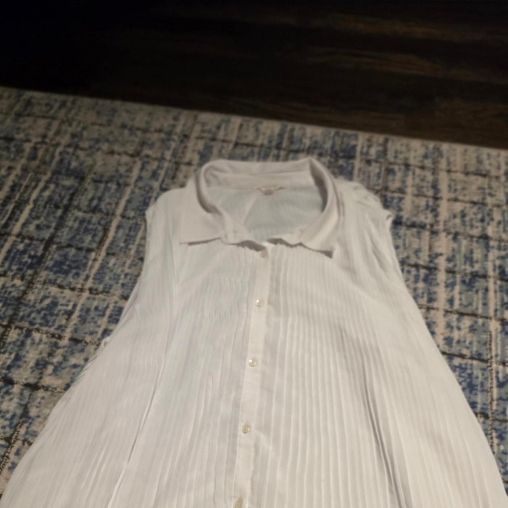 Lucky Brand Womens White Pleated Sleeveless Button Up Blouse XL Workwear